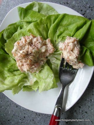 salmon pate on lettuce